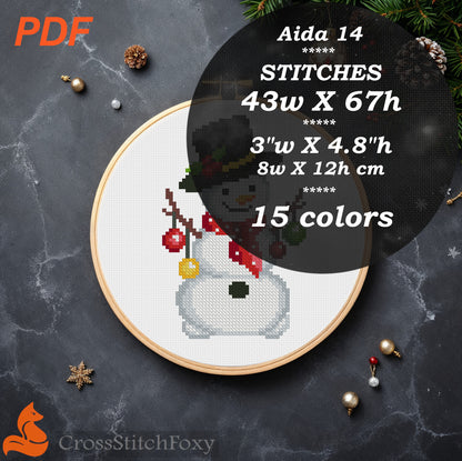 Snowman with Christmas Lights Cross Stitch Pattern