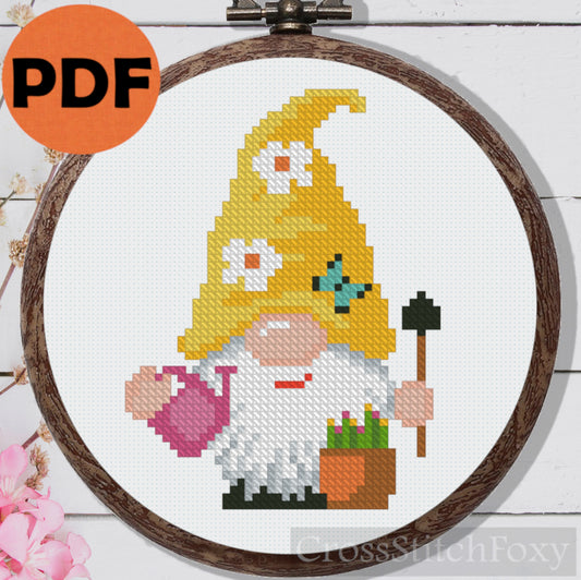 Spring Gnome Cross Stitch Pattern