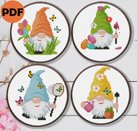 Spring Gnomes Cross Stitch Patterns