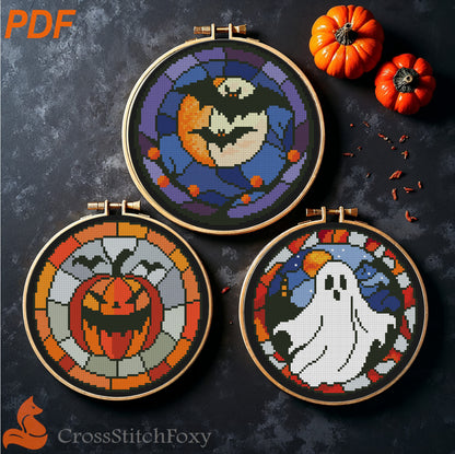 Stained Glass Halloween Cross Stitch Patterns