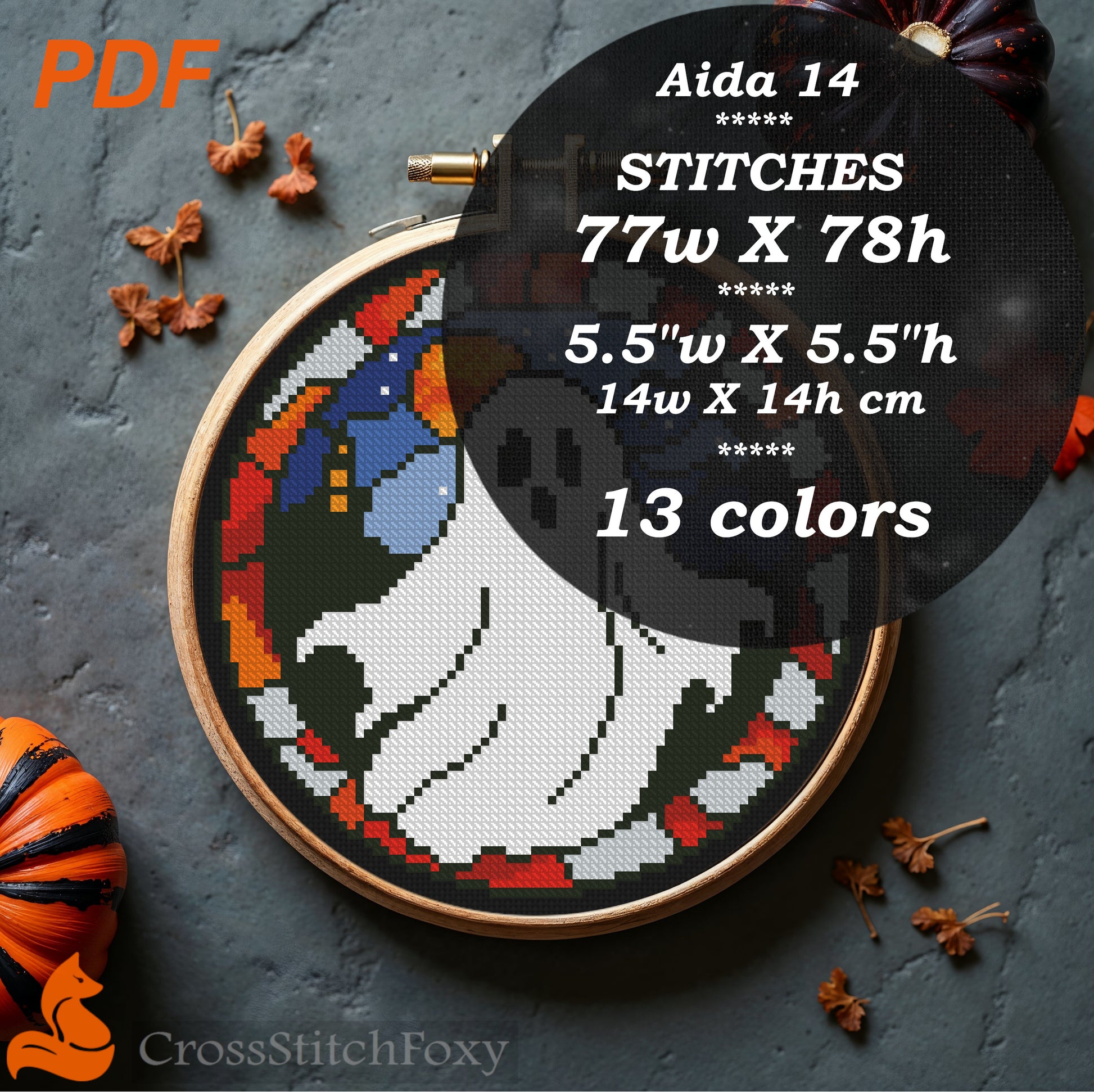 Stained Glass Halloween Ghost Cross Stitch Pattern