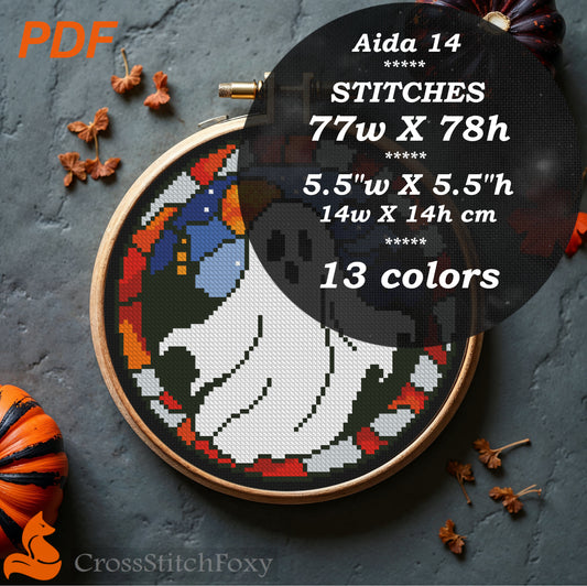 Stained Glass Halloween Ghost Cross Stitch Pattern