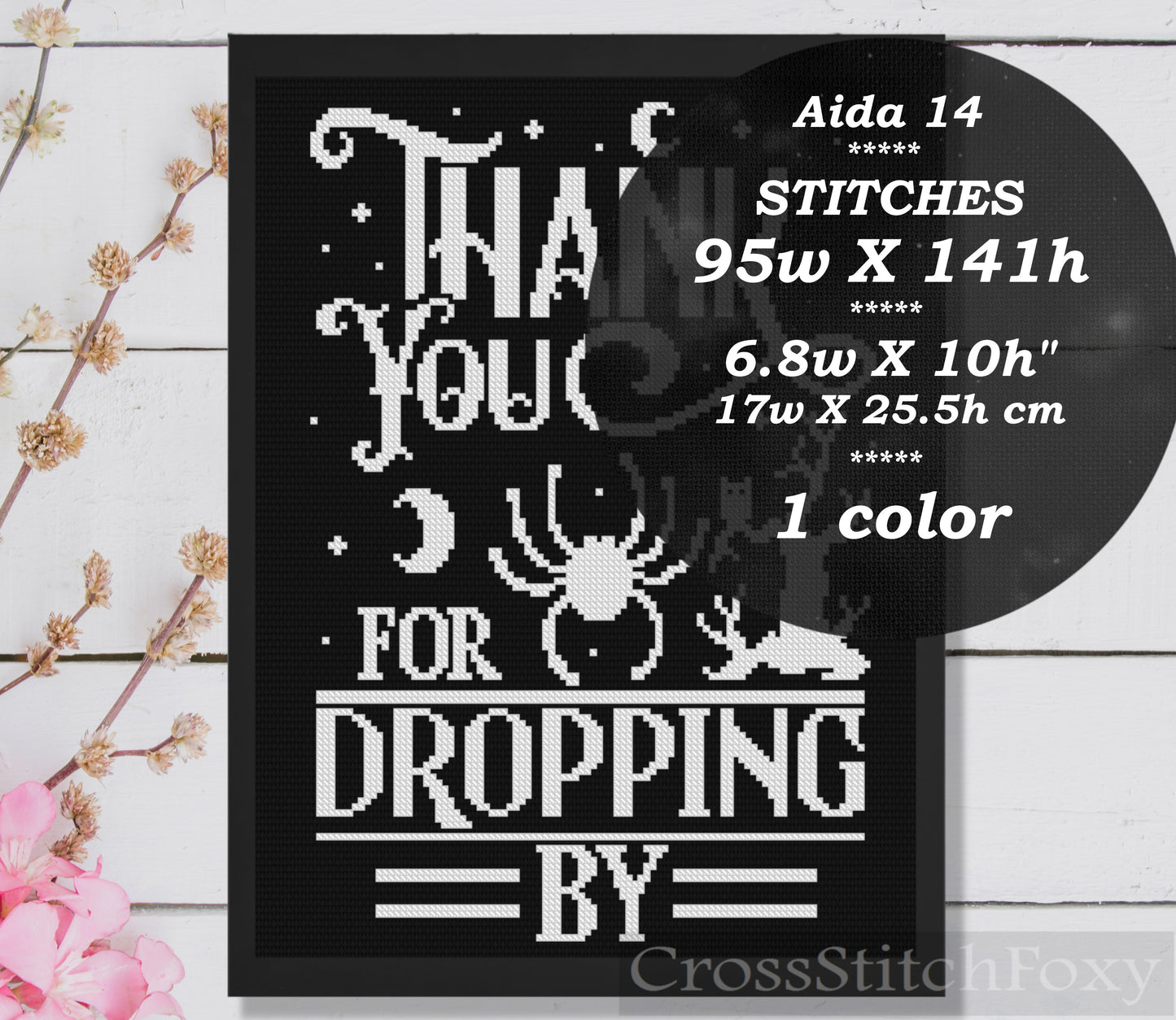 Thank You for Dropping By Halloween cross stitch pattern