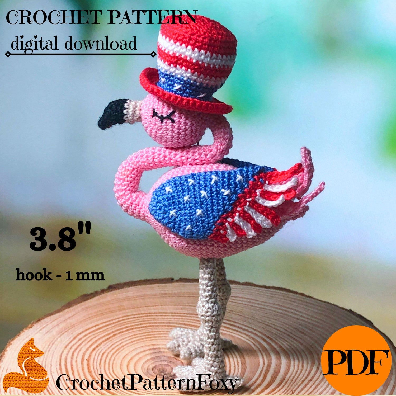 USA Flag Flamingo Crochet Pattern Amigurumi