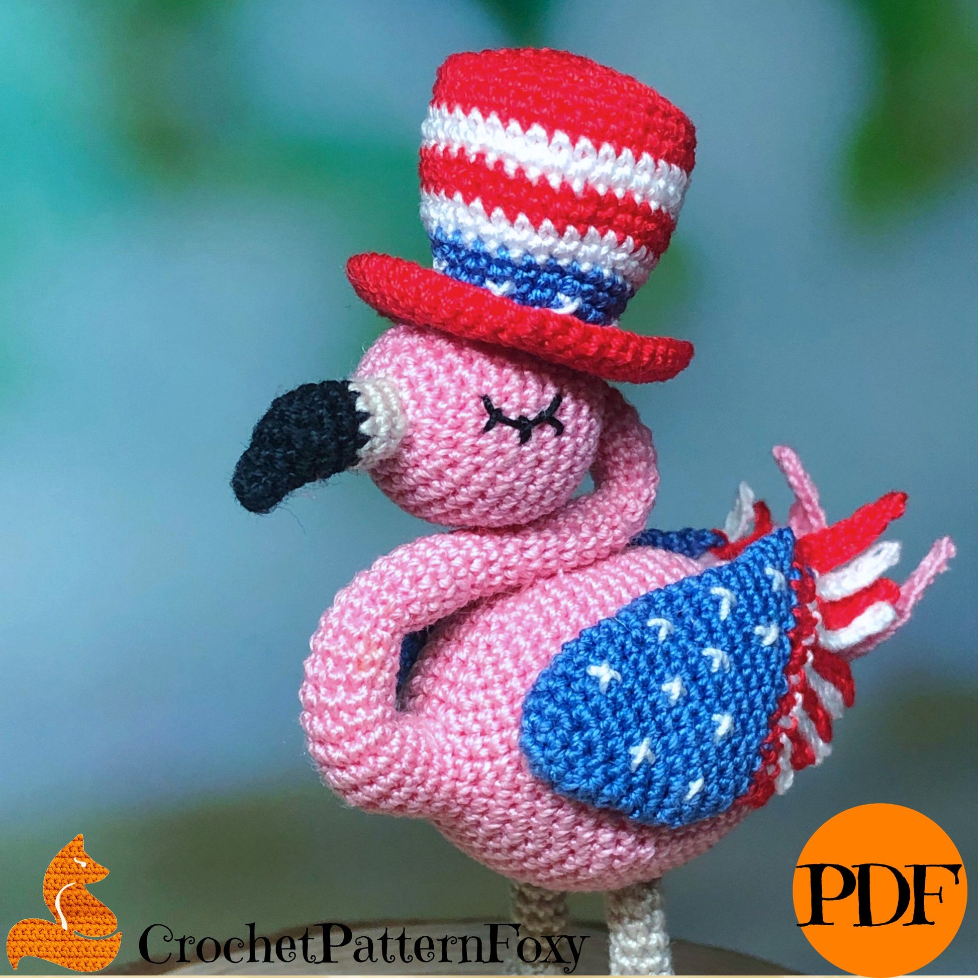 USA Flag Flamingo Crochet Pattern Amigurumi