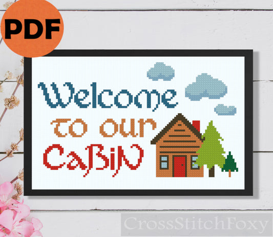 Welcome To Our Cabin Camping cross stitch pattern PDF