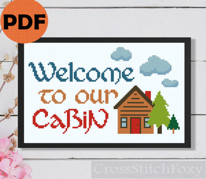 Welcome To Our Cabin Camping cross stitch pattern PDF