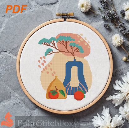 Abstract aesthetic pot vase still life cross stitch pattern