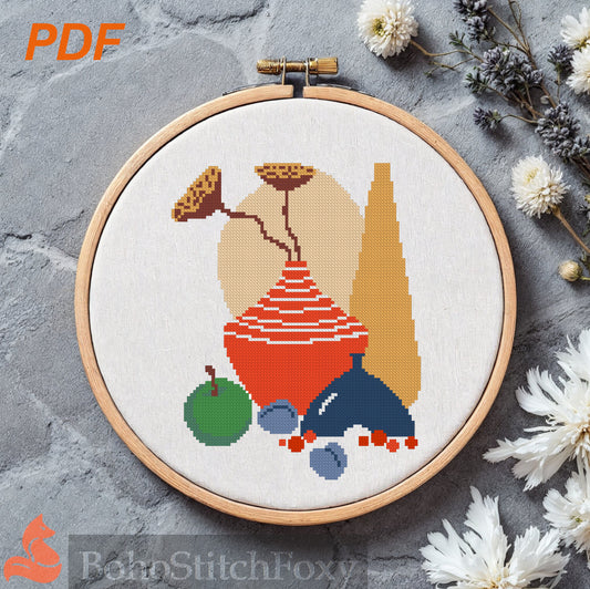 Modern abstract vases still life cross stitch pattern