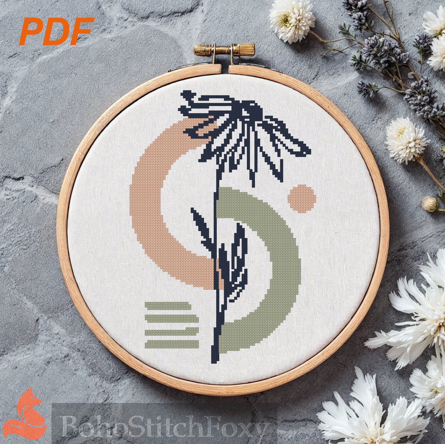 Boho Floral cross stitch pattern