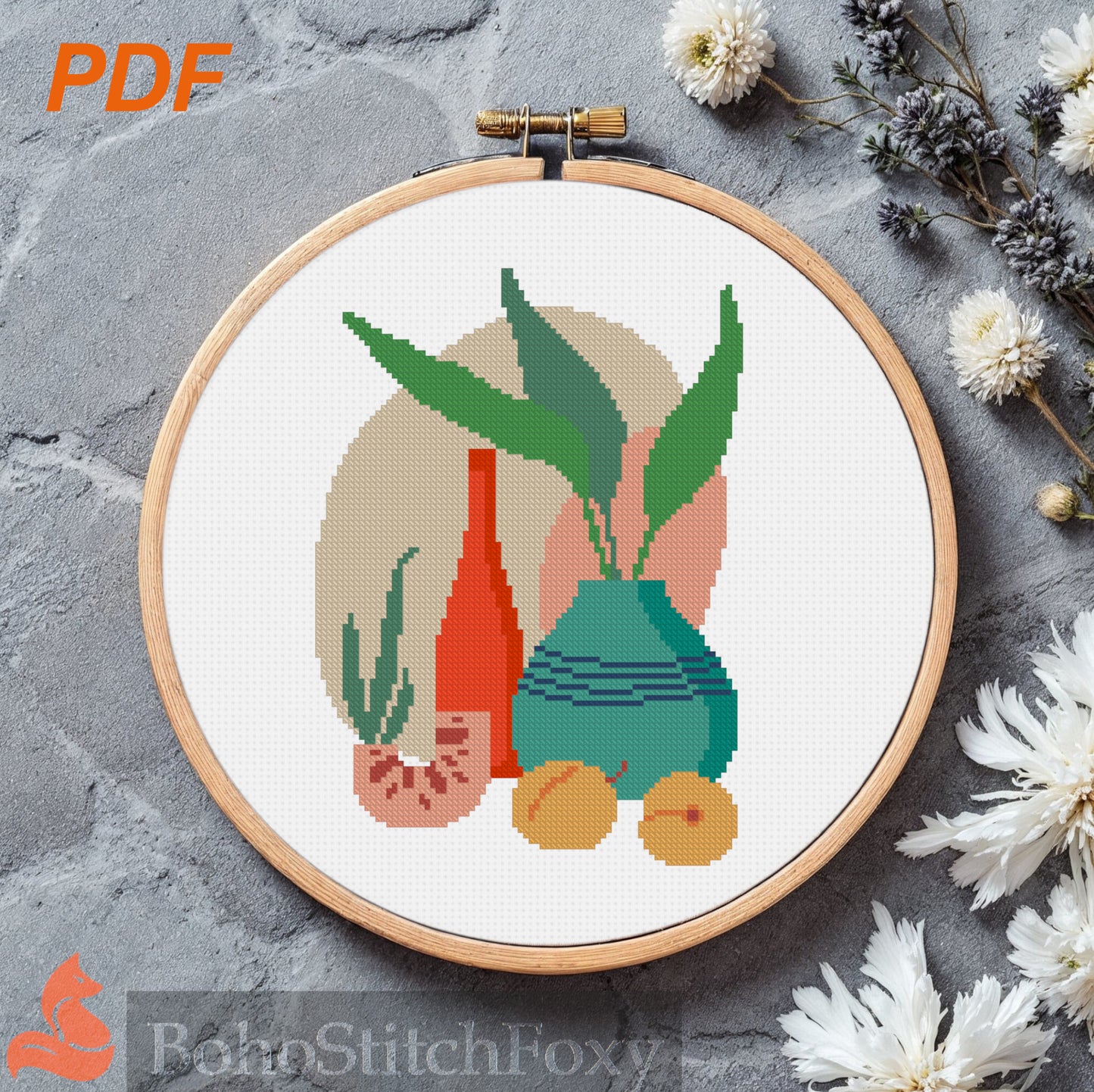 Modern abstract vases still life cross stitch pattern