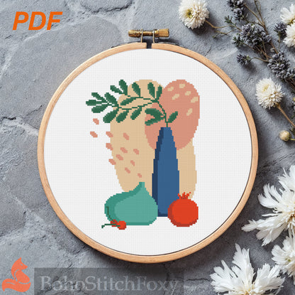 Modern abstract vases still life cross stitch pattern