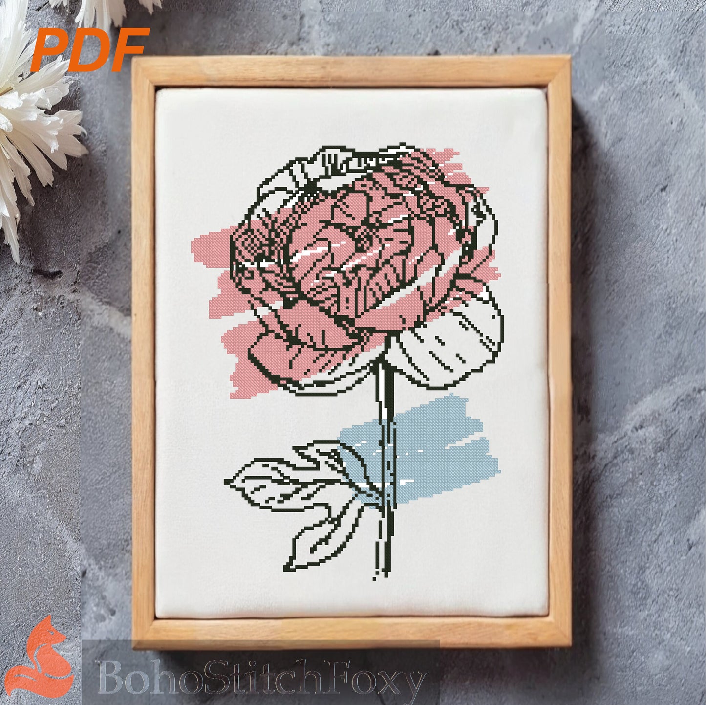 Boho Peony Flower cross stitch pattern