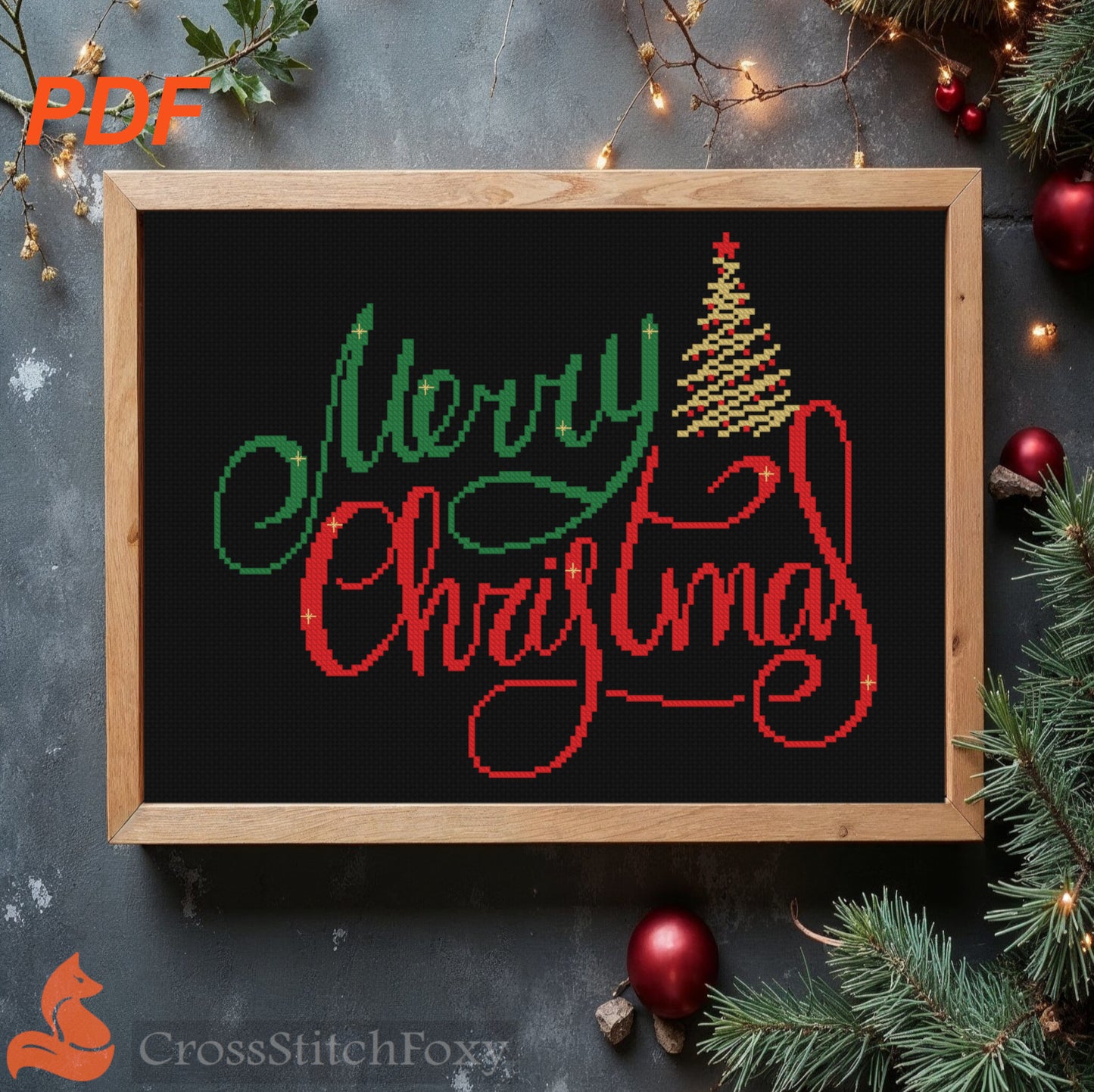Merry Christmas Lettering cross stitch pattern