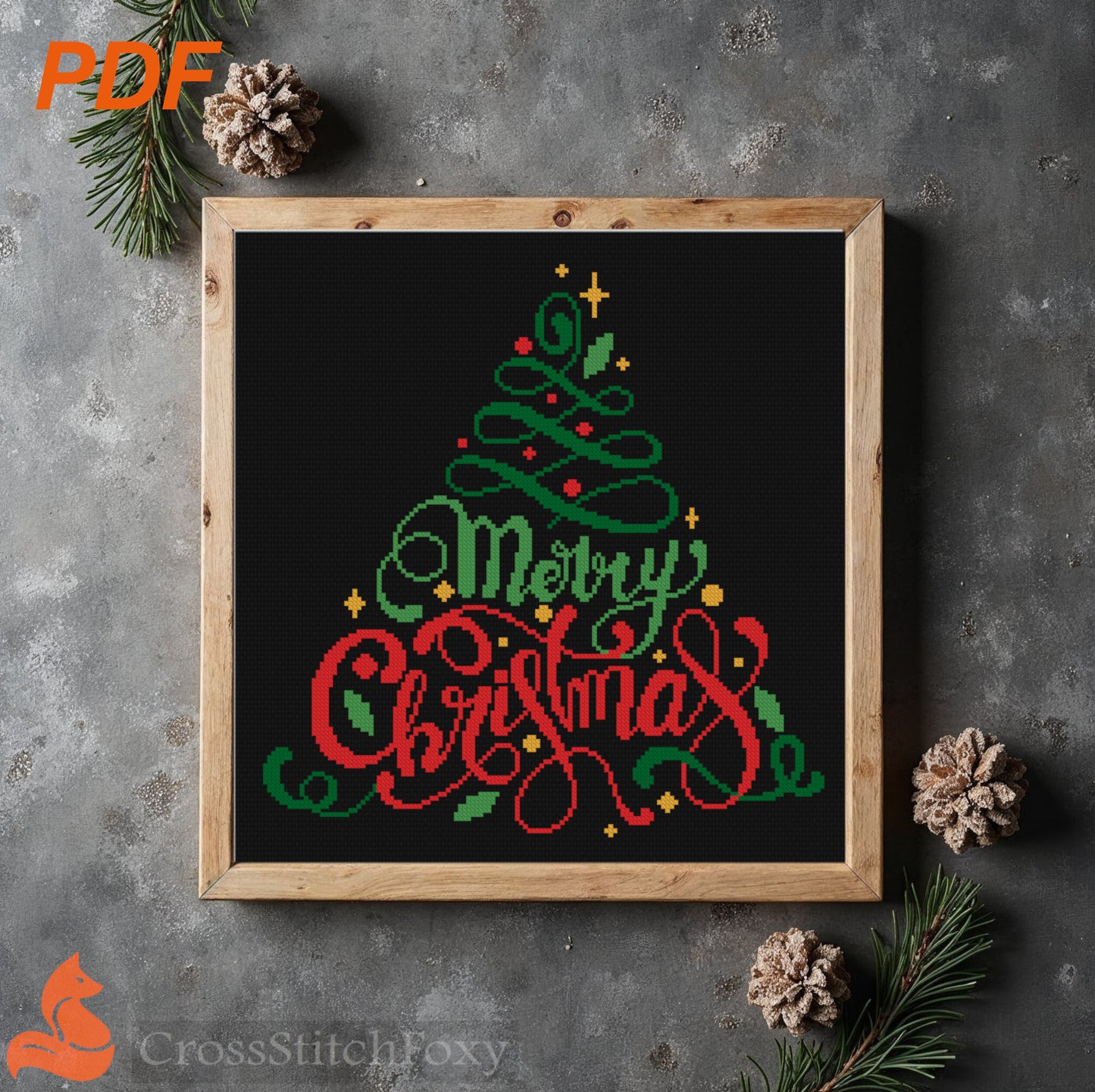 Merry Christmas Lettering cross stitch pattern