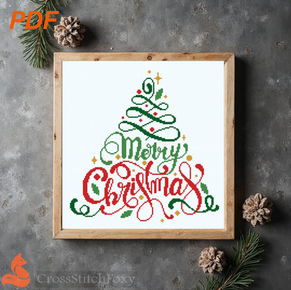 Merry Christmas Lettering cross stitch pattern