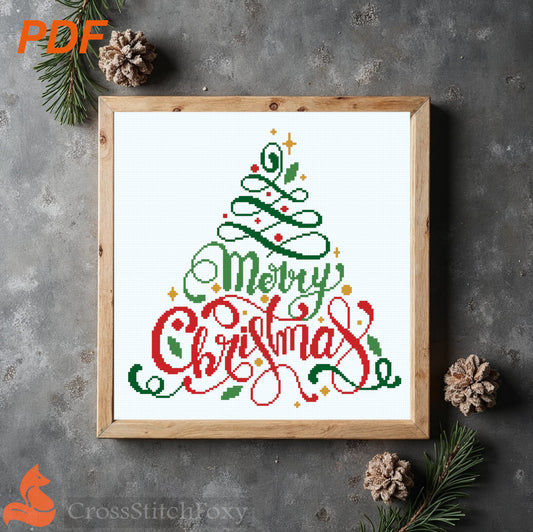Merry Christmas Lettering cross stitch pattern
