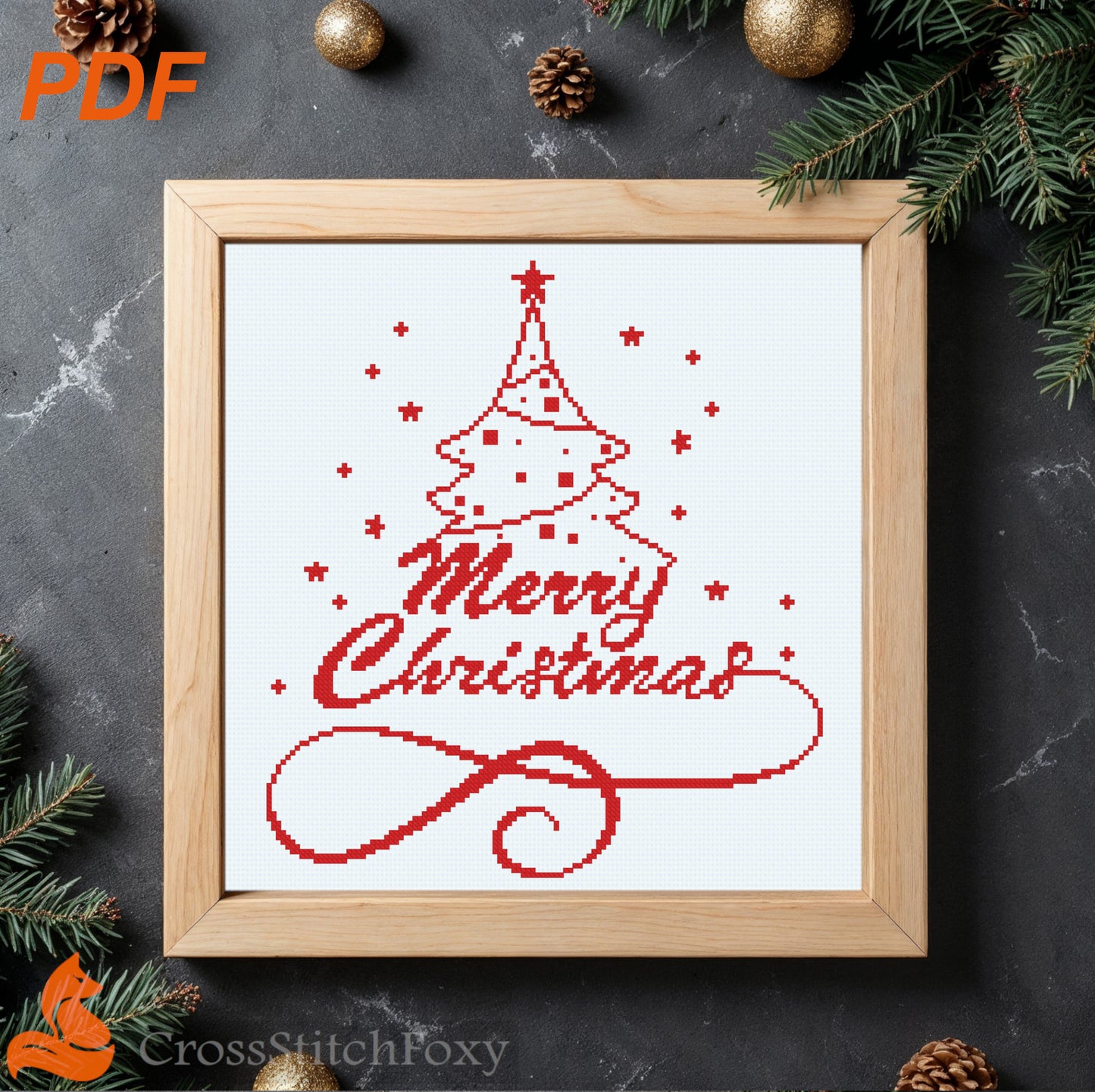 Merry Christmas Lettering cross stitch pattern