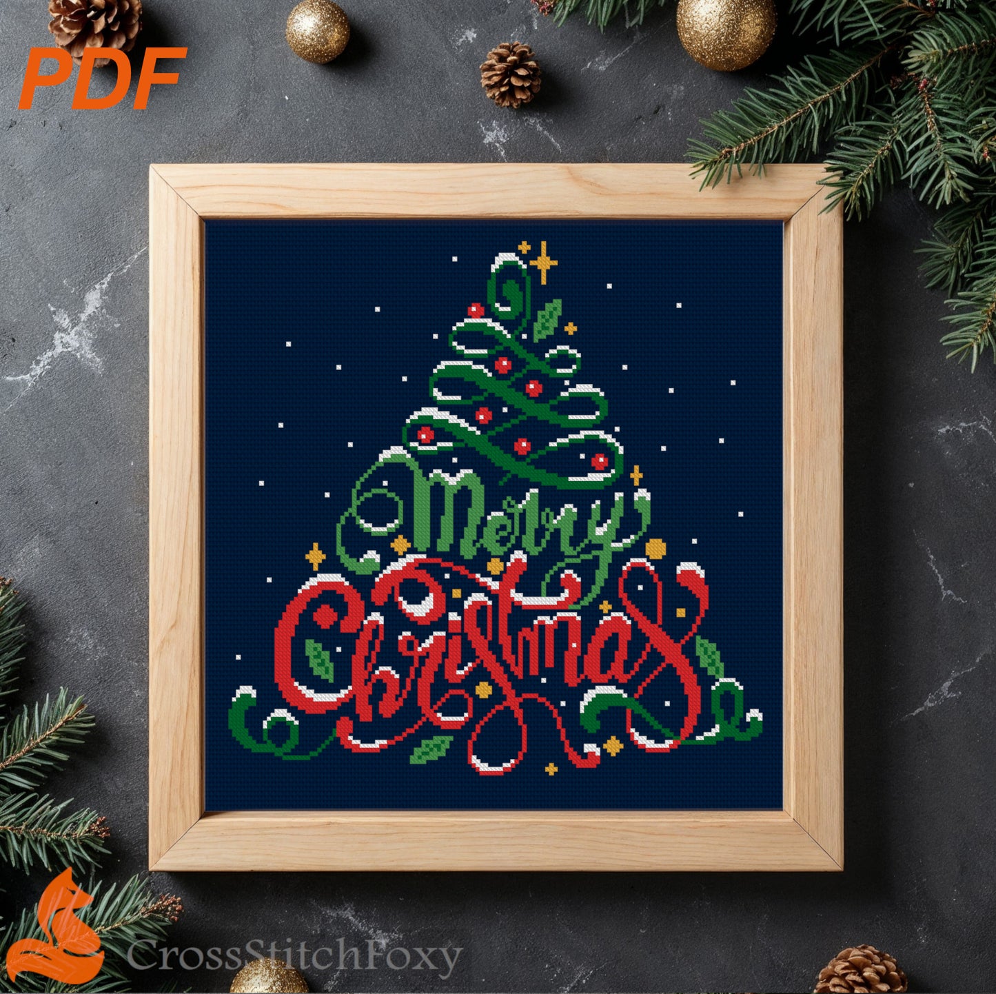 Merry Christmas Lettering cross stitch pattern