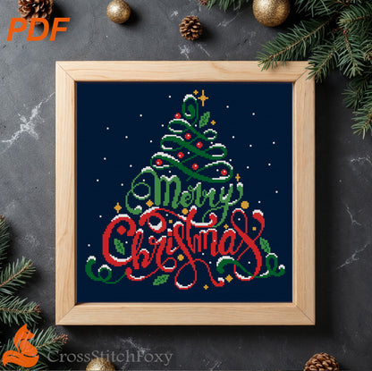 Merry Christmas Lettering cross stitch pattern