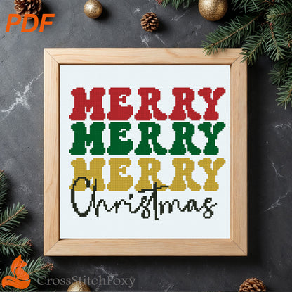Merry Christmas Lettering cross stitch pattern