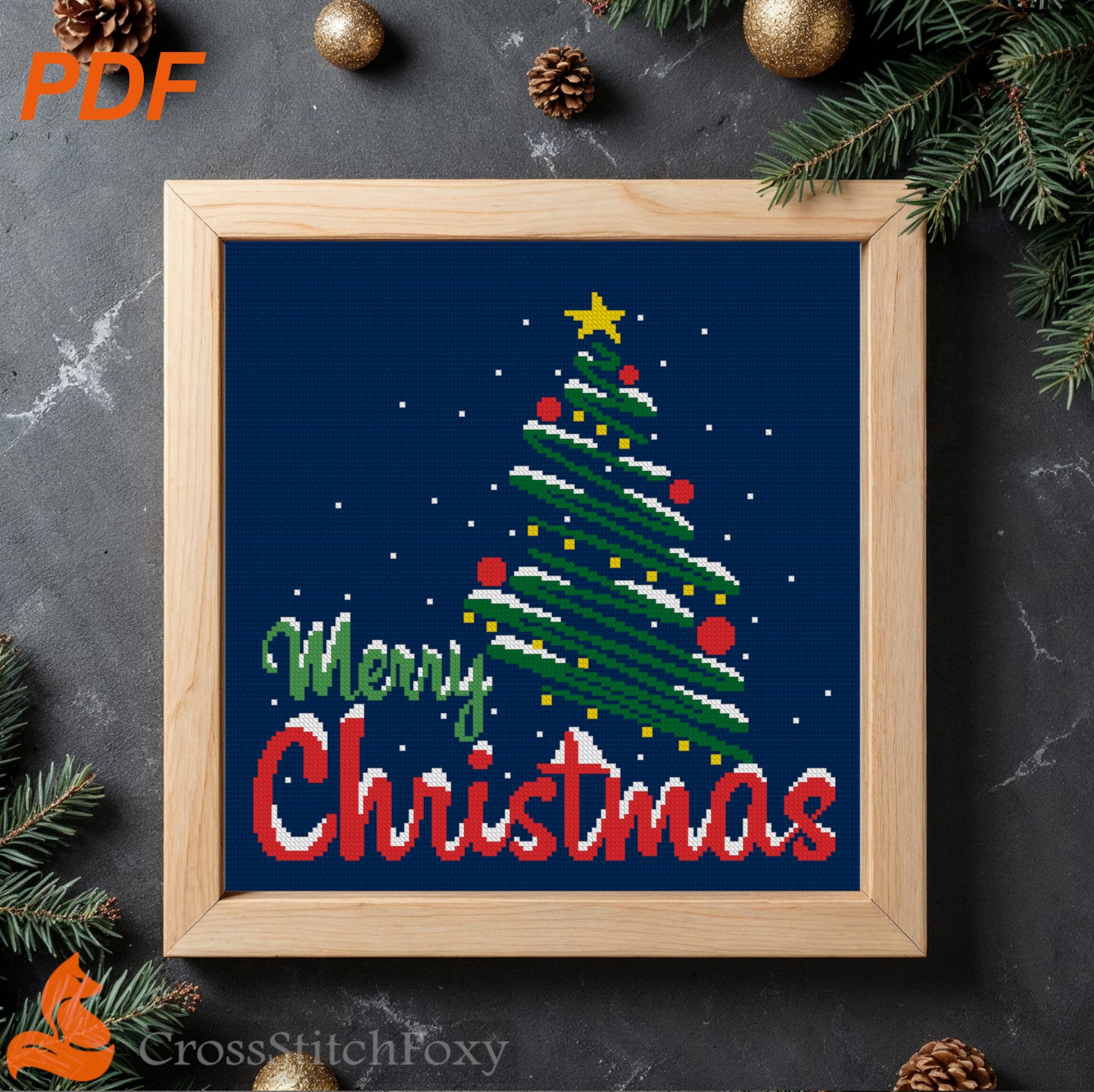 Merry Christmas Lettering cross stitch pattern