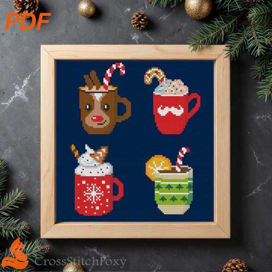Christmas mugs cross stitch pattern