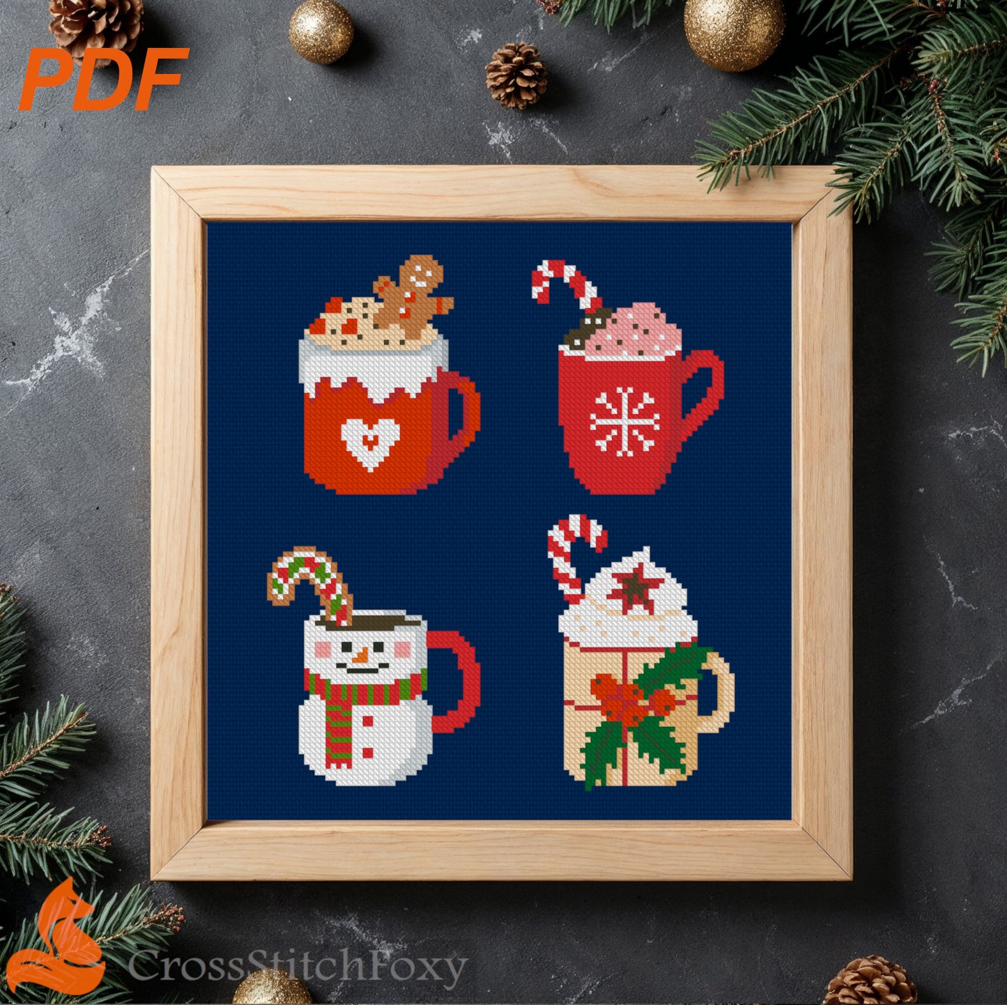 Christmas mugs cross stitch pattern