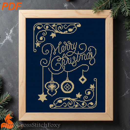Merry Christmas Lettering cross stitch pattern