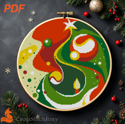 Abstract Christmas tree ornament cross stitch pattern