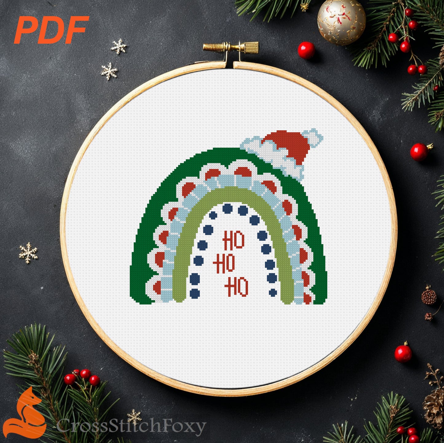 Christmas Boho Rainbow cross stitch pattern