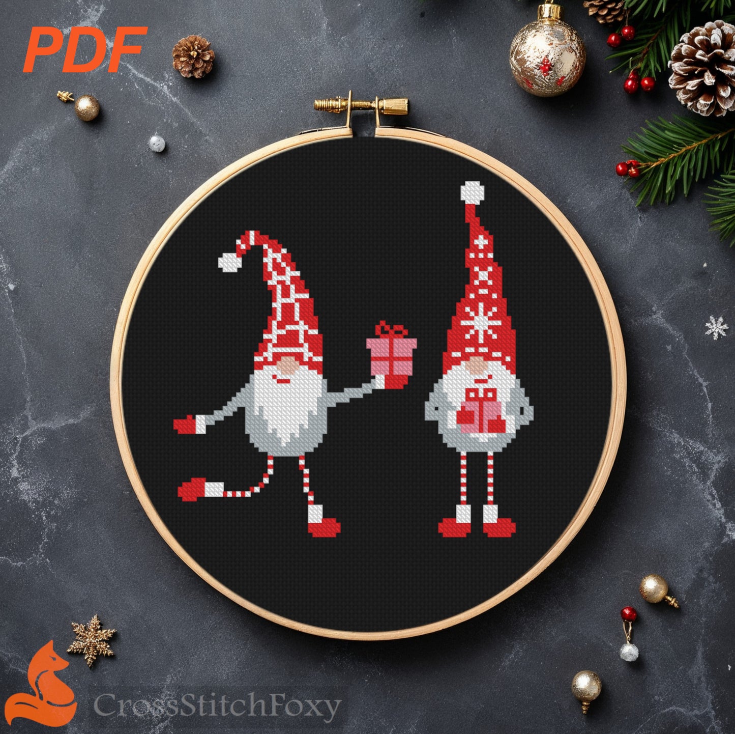 Scandinavian gnomes cross stitch pattern