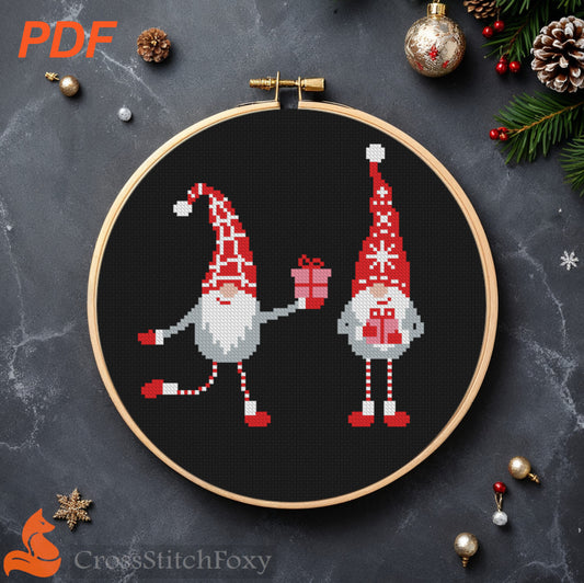 Scandinavian gnomes cross stitch pattern