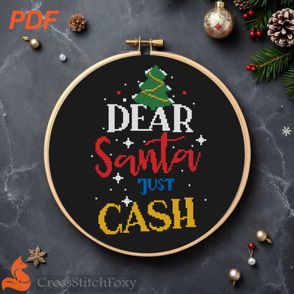 Dear Santa just cash cross stitch pattern
