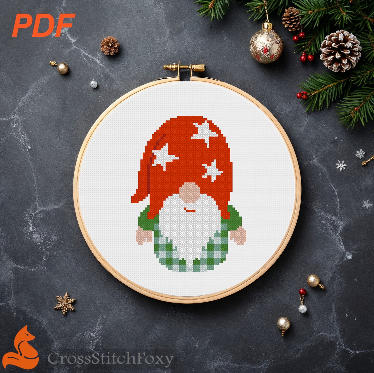Tartan Gnome cross stitch pattern