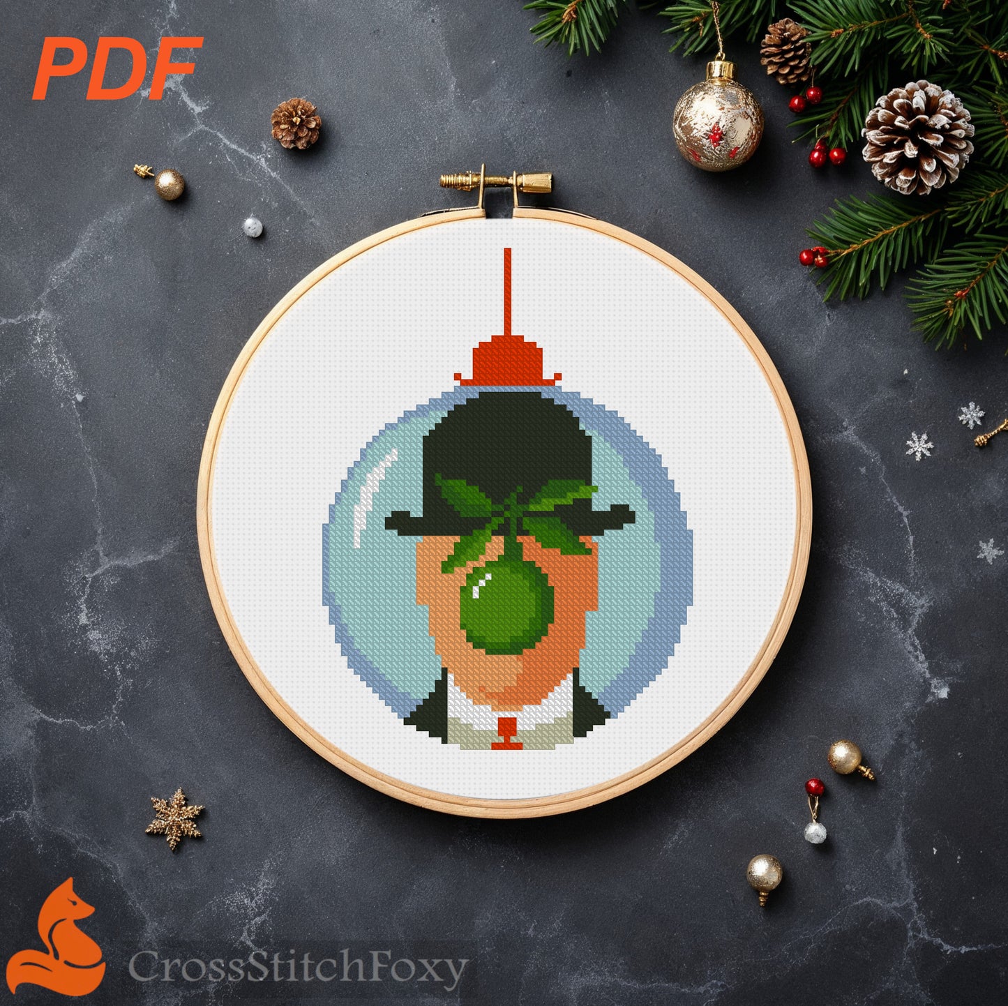 Magritte Christmas Bauble cross stitch pattern
