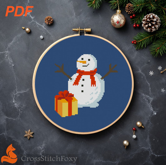 Christmas Snowman with Gift Cross Stitch Pattern