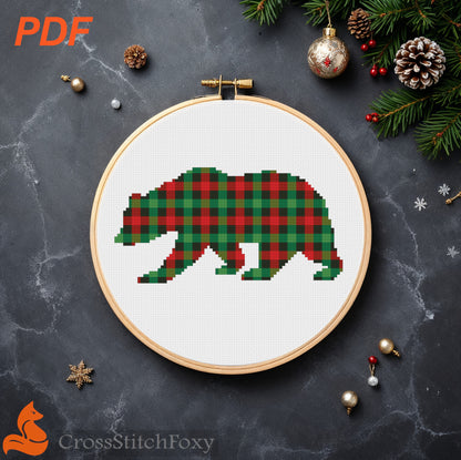Buffalo Plaid Bear cross stitch pattern