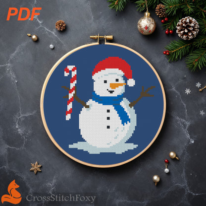 Snowman with Christmas Candy Cross Stitch Pattern
