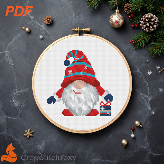 Christmas Gnome with Gift cross stitch pattern