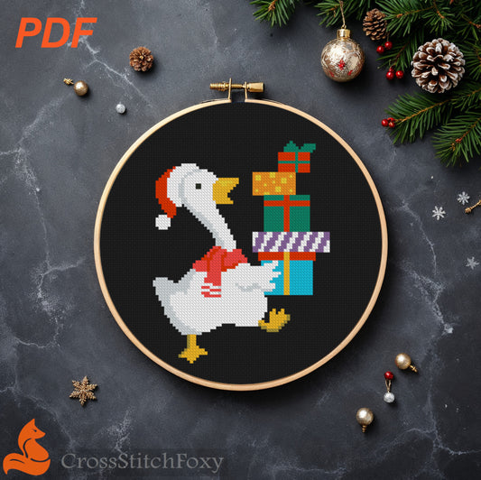Christmas Goose With Gifts Cross Stitch Pattern