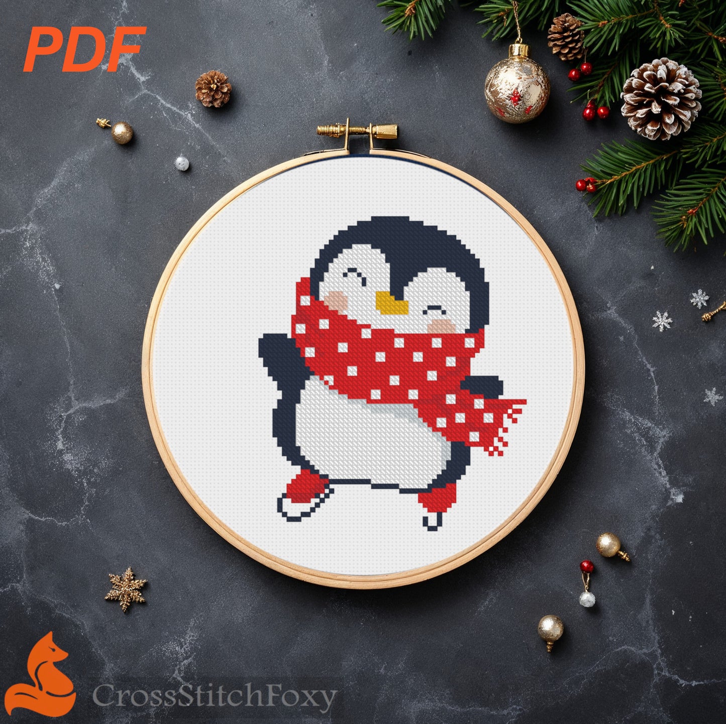 Christmas Ice Skates Penguin Cross Stitch Pattern