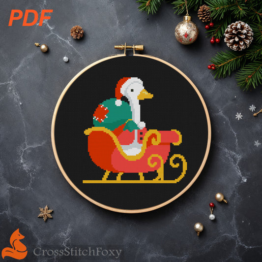 Christmas Goose Santa Sleigh Cross Stitch Pattern