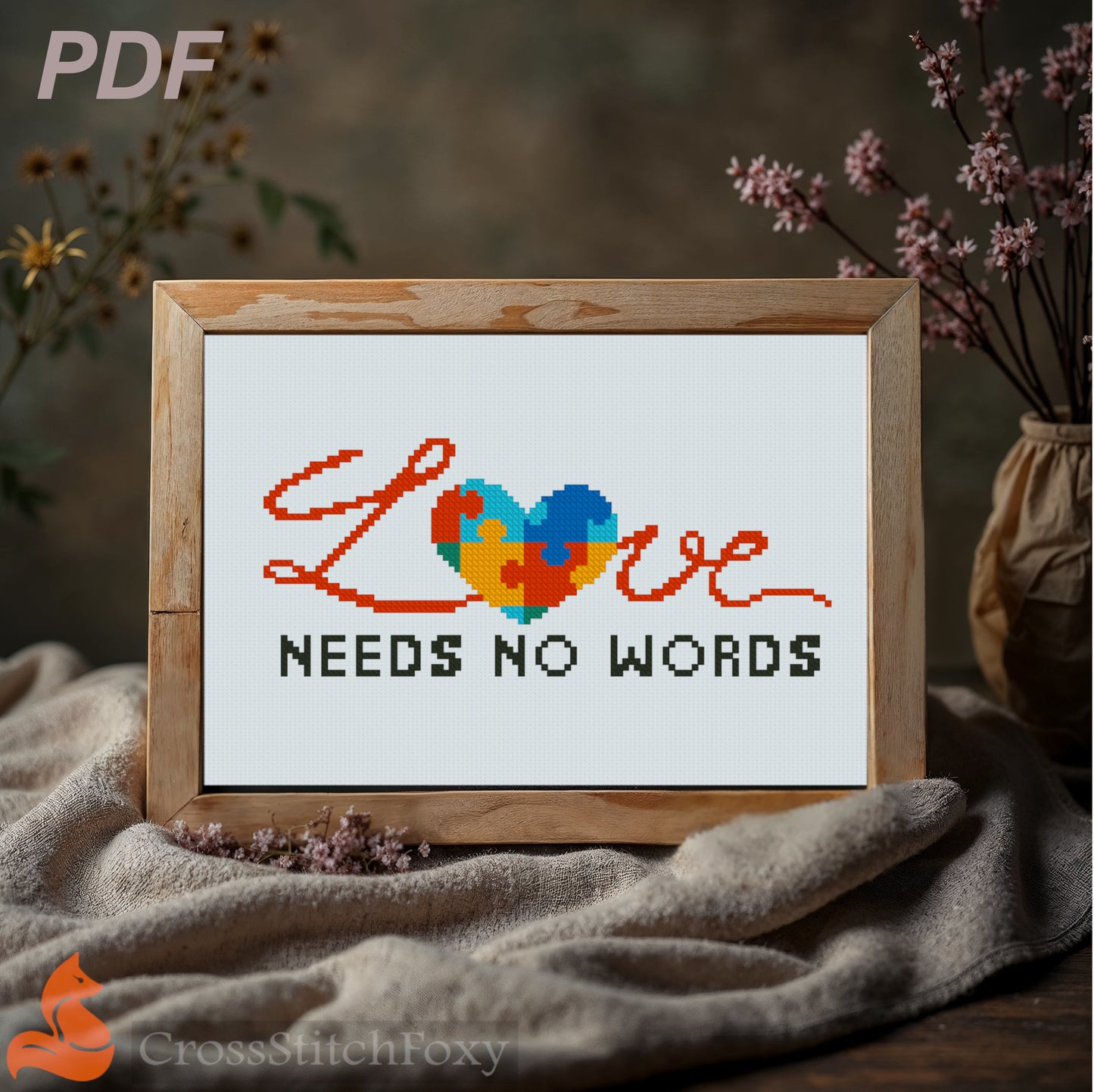 Autism love cross stitch pattern