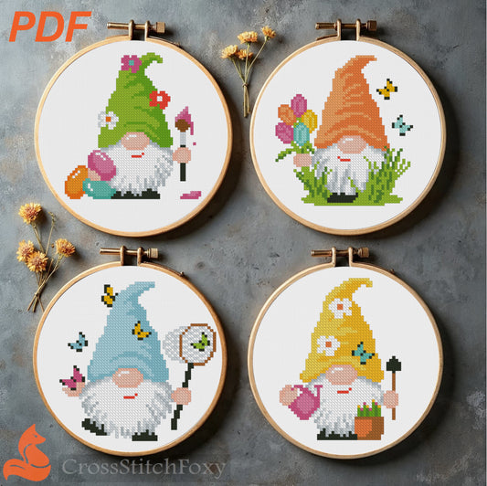 Spring Gnomes Cross Stitch Patterns