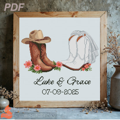 Wedding cowboy party cross stitch pattern
