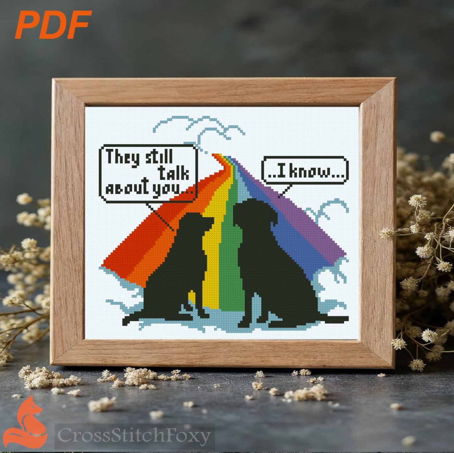 Rainbow bridge labrador dog cross stitch pattern