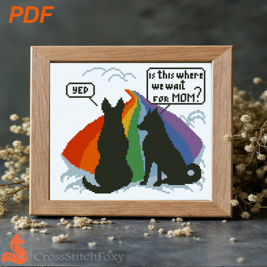 Rainbow bridge German Shepherd and husky dog cross stitch pattern