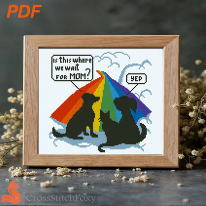 Rainbow bridge dogs and cat cross stitch pattern