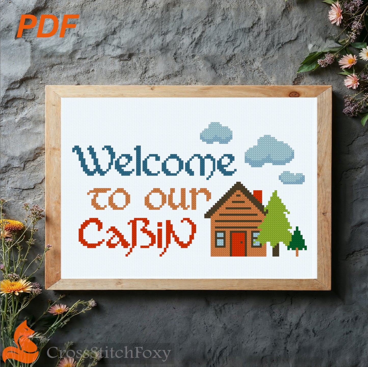 Welcome To Our Cabin Camping cross stitch pattern PDF